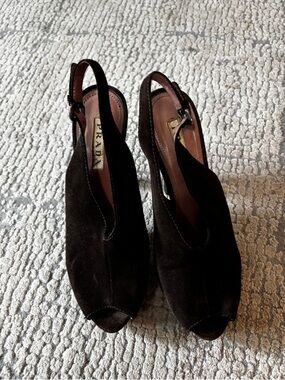 Prada Brown Suede Peep-Toe Slingback Heels women’s size 38
